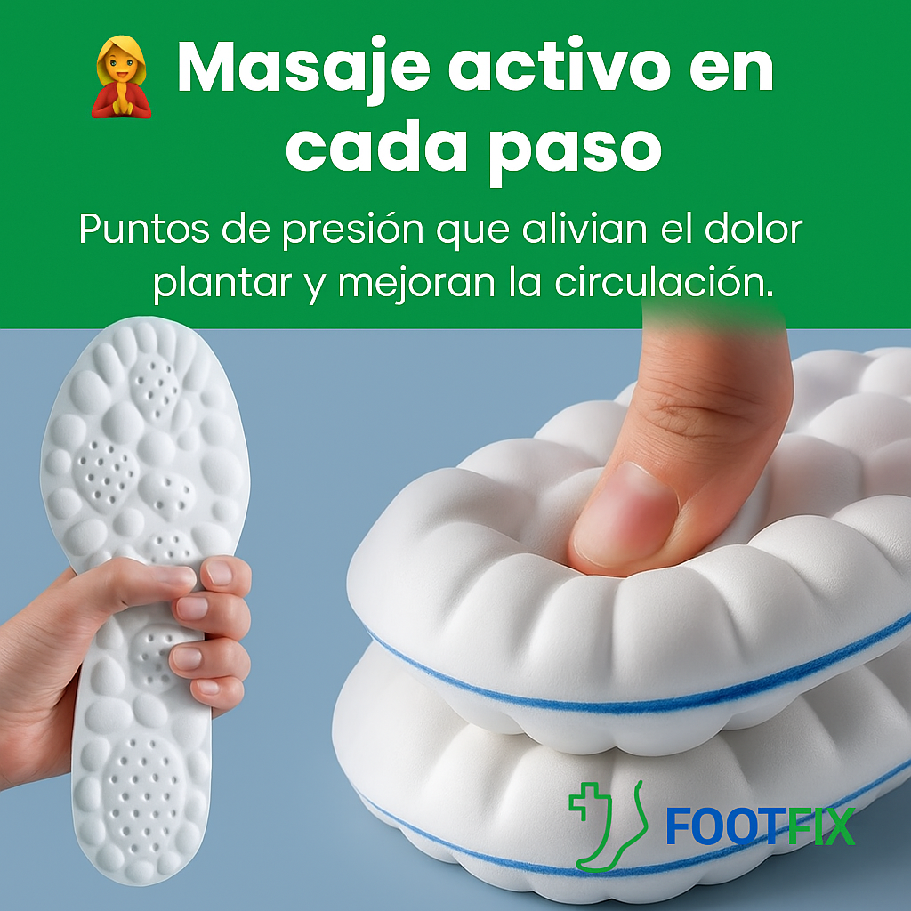 Pie con calcetín sobre plantilla FootFix que proporciona soporte cómodo y ergonómico para caminar mejor